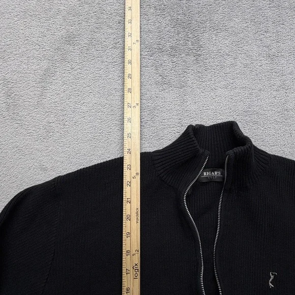 RIGAR'S GOLF Sweater Mens XL Black Full Zip Mock Neck Ribbed Knit Golf Logo - Picture 5 of 6